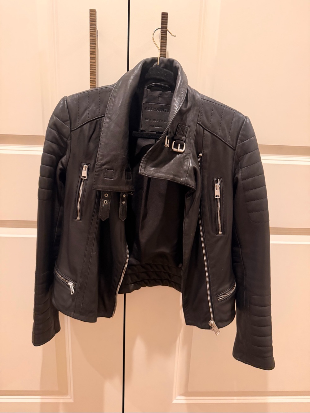 Classic Black Leather Moto Jacket - Women, Size 4